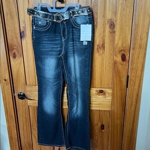 Angels Dark Blue Flare Jeans with Studded Black Belt
